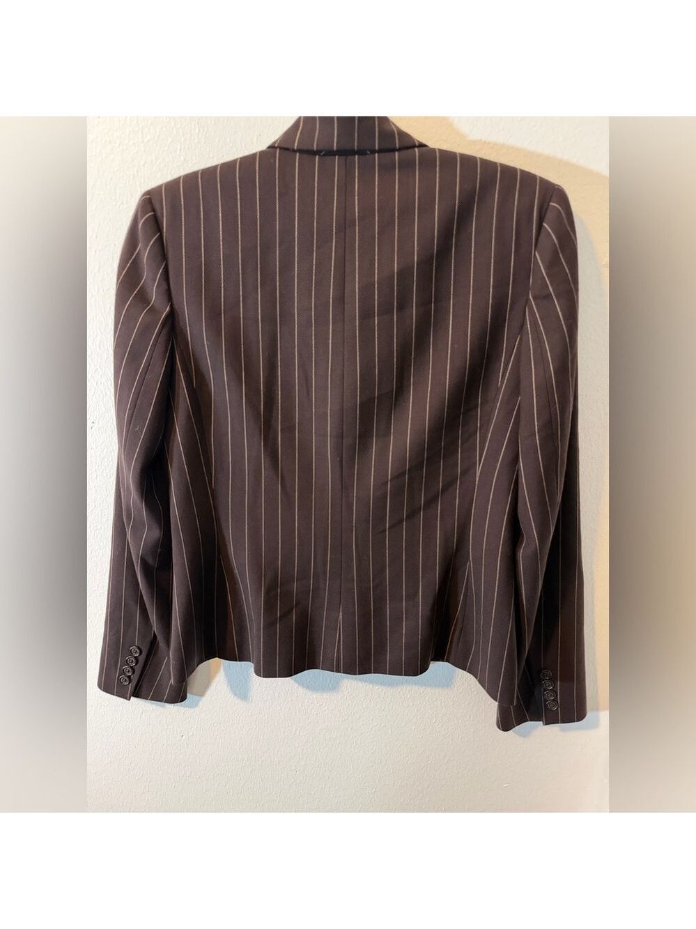 Lauren Ralph Lauren Classic Blazer 3 Button Wool Brown and Tan Pinstripe Jacket - Picture 3 of 12